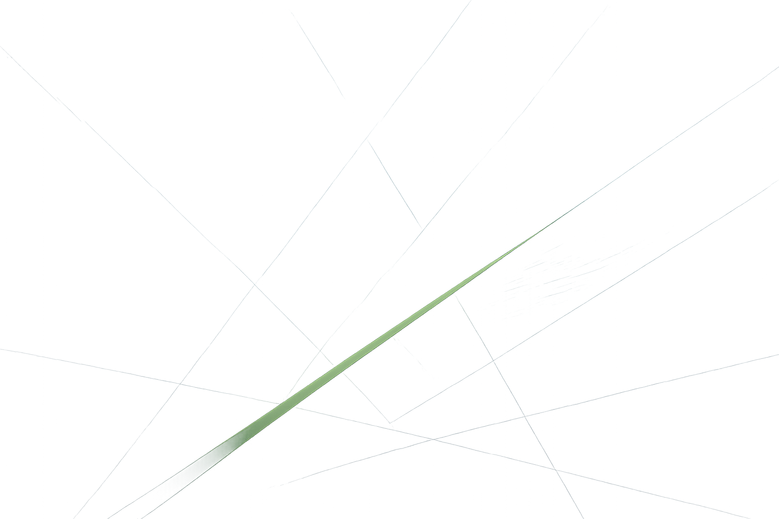 An abstract composition of layered translucent planes in indigo with a single lime accent and smooth gradient fields.