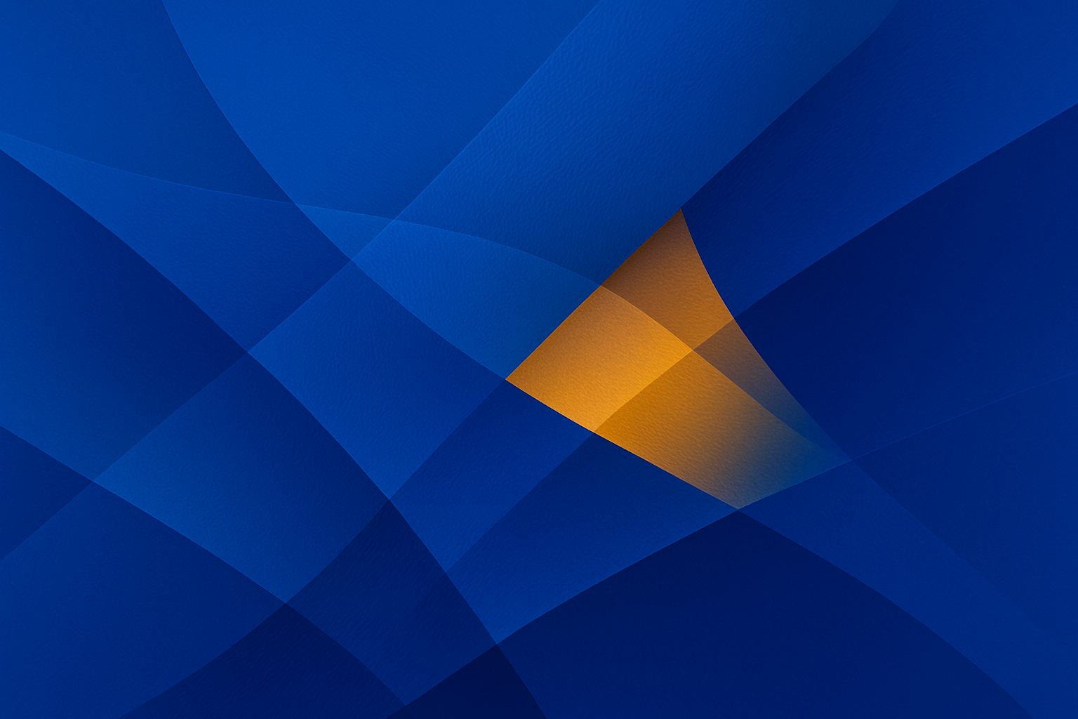 An abstract composition of layered translucent blue planes with a sharp gold accent and smooth gradient fields.