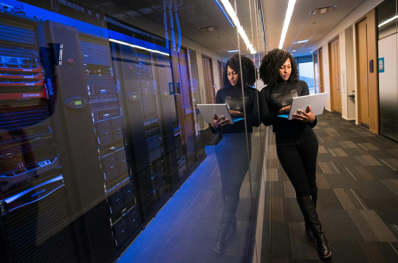 Engineers in a secure data-center environment